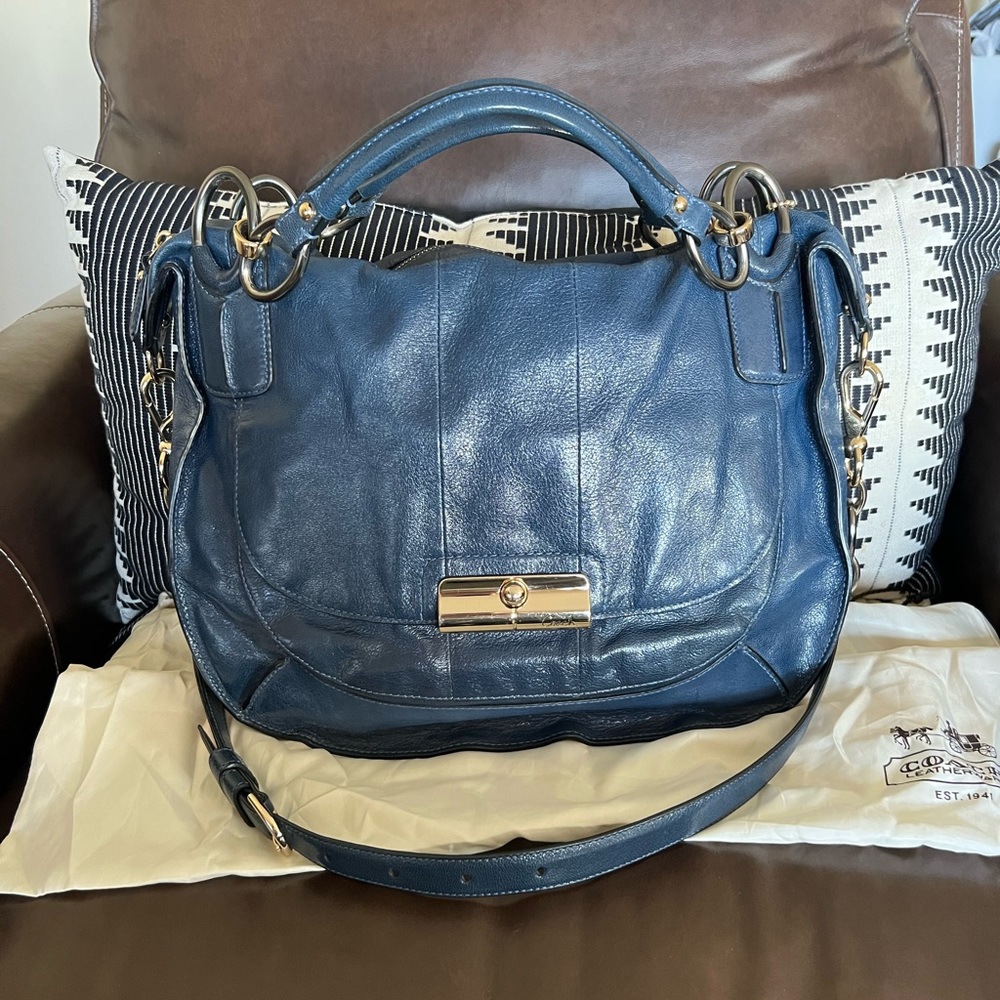 Coach Kristin Elevated Leather Sage Round Satchel, Blue